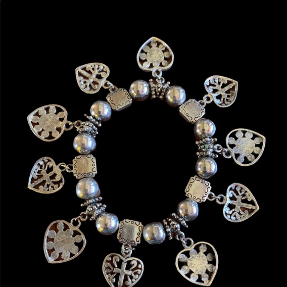 Cross, Heart Silver Tone Beads, Black, White color - Picture 2 of 2